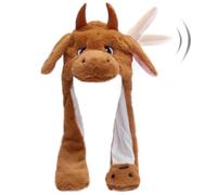 Hpfulseazn Ear Moving Jumping Warm Plush Animal Hats Movable Dancing Ear Flap Hat Earflaps Movable Fluffy Cap(Brown Cattle)
