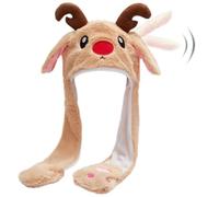 Hpfulseazn Ear Moving Jumping Warm Plush Animal Hats Movable Dancing Ear Flap Hat Earflaps Movable Fluffy Cap(Reindeer)