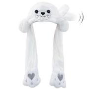 Hpfulseazn Ear Moving Jumping Warm Plush Animal Hats Movable Dancing Ear Flap Hat Earflaps Movable Fluffy Cap(Sea lion)