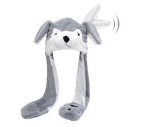 Hpfulseazn Ear Moving Jumping Warm Plush Animal Hats Movable Dancing Ear Flap Hat Earflaps Movable Fluffy Cap(Grey Husky)