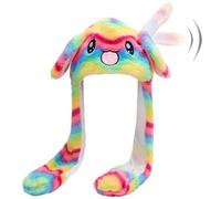 Hpfulseazn Ear Moving Jumping Warm Plush Animal Hats Movable Dancing Ear Flap Hat Earflaps Movable Fluffy Cap(Rainbow Rabbit)