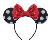 Hpfulseazn Women Girls Decoration Mouse Ears Headbands Sequin Glitter Bow Hairband for Cosplay Costume Birthday Party(Black Dot)