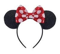 Hpfulseazn Women Girls Decoration Mouse Ears Headbands Sequin Glitter Bow Hairband for Cosplay Costume Birthday Party(Red Dot)