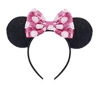 Hpfulseazn Women Girls Decoration Mouse Ears Headbands Sequin Glitter Bow Hairband for Cosplay Costume Birthday Party Party(Pink Dot)
