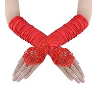 Hpfulseazn Women's 13.8"/ 21" Long 1920s Flapper Evening Opera Satin Gloves, Formal Bridal Banquet Party Wedding Mittens(Length 15" - Red)