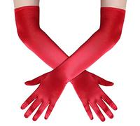 Hpfulseazn Women's 13.8"/ 21" Long 1920s Flapper Evening Opera Satin Gloves, Formal Bridal Banquet Party Wedding Mittens(Length 21" - Red)