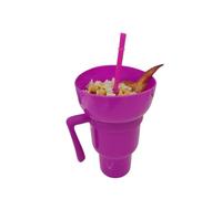 HPFVHRDCE Silicone 2-in-1 Snack & Drink Cup with Bowl & Straw - 900-1000 ml Reusable Portable Stadium Tumbler for Snacks and Beverages at Movies, Parties, Travel (One Piece, Multiple Colours)