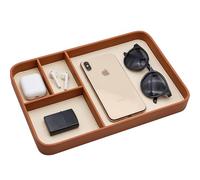 HPGJLEE PU Leather Valet Tray, Stylish and Organized Entryway Bedside Desk tray, EDC Catchall Tray for Phone Keys Watch Wallet Jewelry (Brown)