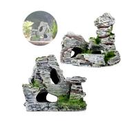 HPiano 2pcs Fish Tank Rockery Hiding Cave Decoration For Fish Tank, Aquarium Rock Cave Decoration with Green Grass for Fish Shrimp Hiding Aquarium Ornament Pet Supplies