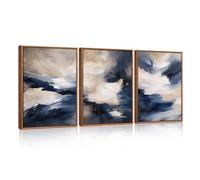 HPINUB Large Abstract Framed Canvas Wall Art Set,Minimalist Beige Gray Pastel Watercolor Wall Decor,Modern Illustration Neutral Art Painting for Living Room,Bedroom,Dining Room,Office (Blue Abstract)