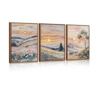 HPINUB Large Abstract Framed Canvas Wall Art Set,Minimalist Beige Gray Pastel Watercolor Wall Decor,Modern Illustration Neutral Art Painting for Living Room,Bedroom,Dining Room,Office (Pink Mountain)