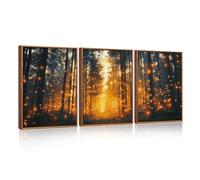 HPINUB Large Magical Firefly Forest Framed Canvas Wall Art,Enchanted Night Nature Wall Decor,Moody Twinkling Firefly Artwork,Mystical Woodland Art Print for Living Room, Bedroom, Office 30x40cm