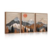 HPINUB Mountain Wall Art Inch Large Forest Wall Decor Woodcut Pine Tree Illustration Nature Wilderness Art Print Abstract Landscape Painting Set of 3 for Living Room Bedroom Office 30x40cm