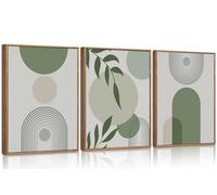 HPINUB Sage Green Framed Canvas Prints Wall Art Set, Abstract Botanical Boho Wall Decor, Minimalist Geometric Line Leaf Canvas Artwork for Living Room, Bedroom, Dining Room, Office, Bathroom 30x40cm