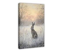HPIOJQGOO Wild Rabbit on Frosty Meadow at Dawn Canvas Poster Bedroom Decor Landscape Office Room Decor Gift 20x30inch(50x75cm)