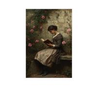 HPIOJQGOO Woman Sitting in A Victorian Garden Canvas Poster Bedroom Decor Landscape Office Room Decor Gift 24x36inch(60x90cm)