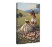 HPIOJQGOO Woman Sitting on The Grass Canvas Poster Bedroom Decor Landscape Office Room Decor Gift 08x12inch(20x30cm)