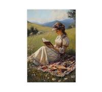 HPIOJQGOO Woman Sitting on The Grass Canvas Poster Wall Art Decor Print Picture Paintings for Living Room Bedroom Decoration 16x24inch(40x60cm)