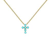 HPIP 925 Sterling Silver Gold Turquoise Zircon Charm Cross Choker Necklace Long Chain Jewelry For Wedding Gift