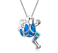 HPIP Unique Design Frog Pendant Necklace Blue Fire Opal Necklace Silver Color Jewelry For Women New Year Gifts