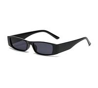 HPIRME 1PC Small Rectangle Sunglasses Unisex Retro Square Narrow Frame Sun Glasses Eyewear Shades UV400,A,Bright black,one size