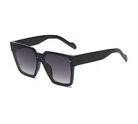 HPIRME Big Frame Square Sunglasses Women Oversized Vintage Eyeglasses Rivet Female Eyewear,C4 black double grey,One size