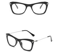 HPIRME Cat Eye Flat Glasses Frame Light Metal Thin Legs Ladies Glasses Black Spectacle,2,One size