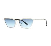 HPIRME Cat Eye Rectangle Sunglasses Women Luxury Vintage Metal Frame Retro(SilverBlue)