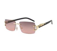 HPIRME Decor Rectangular Glasses Cut-edge Uv400 Protection Rimless Shades Metal Frame(Grey Pink)