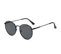 HPIRME Fashion Circle Round Glasses Vintage Uv Protection Metal Frame Streetwear(Black-Black Gray)