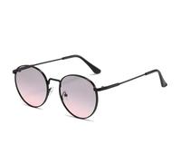 HPIRME Fashion Circle Round Glasses Vintage Uv Protection Metal Frame Streetwear(Black-Gray Pink)