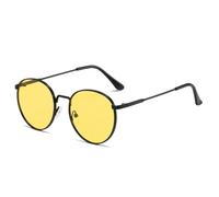 HPIRME Fashion Circle Round Glasses Vintage Uv Protection Metal Frame Streetwear(Black-Yellow)