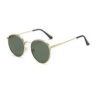 HPIRME Fashion Circle Round Glasses Vintage Uv Protection Metal Frame Streetwear(Gold-Army Green)