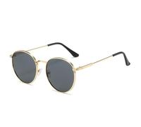 HPIRME Fashion Circle Round Glasses Vintage Uv Protection Metal Frame Streetwear(Gold-Black Gray)