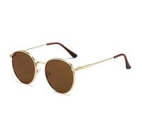 HPIRME Fashion Circle Round Glasses Vintage Uv Protection Metal Frame Streetwear(Gold-Tea)