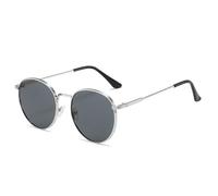 HPIRME Fashion Circle Round Glasses Vintage Uv Protection Metal Frame Streetwear(Silver-Black Gray)