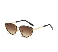 HPIRME Fashion Metal Cat Eye Sunglasses Women Men Punk Female Uv400(gold brown)