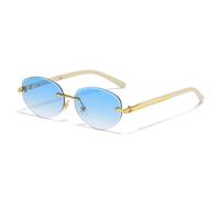 HPIRME Fashion Metal Rimless Oval Glasses Women Luxury Fashion Gradient Men Punk Uv400(Gold-Blue)