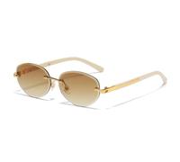HPIRME Fashion Metal Rimless Oval Glasses Women Luxury Fashion Gradient Men Punk Uv400(Gold-Brown)