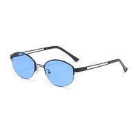 HPIRME Fashion Oval Glasses Women Vintage Semi-rimless Clear Ocean Lens Shades Uv400(Black blue)