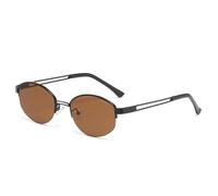 HPIRME Fashion Oval Glasses Women Vintage Semi-rimless Clear Ocean Lens Shades Uv400(Black tea)