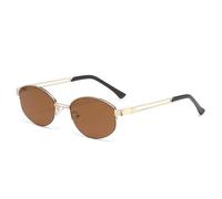 HPIRME Fashion Oval Glasses Women Vintage Semi-rimless Clear Ocean Lens Shades Uv400(Golden tea)