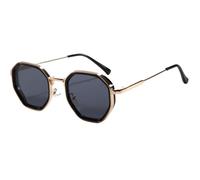 HPIRME Fashion Polygon Glassses for Women Men Punk Retro Metal Frame Trendy Shades(Gold Black)