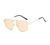 HPIRME Fashion Polygonal Metal Glasses Irregular Single-beam Glasses for Women Men Vintage Uv Protection Driving Beach Shades(Gold-Light Tea)