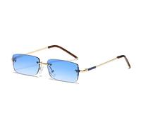 HPIRME Fashion Rectangle Women Glasses Vintage Rimless Clear Ocean Gradient Lens Men Uv400(Golden blue gradient)