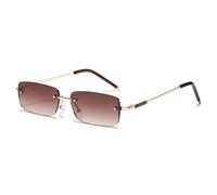 HPIRME Fashion Rectangle Women Glasses Vintage Rimless Clear Ocean Gradient Lens Men Uv400(Golden tea gradient)