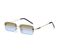 HPIRME Fashion Rectangle Women Glasses Vintage Rimless Clear Ocean Gradient Lens Men Uv400(Golden tea blue)
