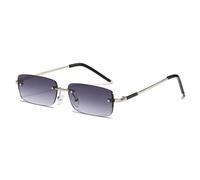 HPIRME Fashion Rectangle Women Glasses Vintage Rimless Clear Ocean Gradient Lens Men Uv400(Silver gray gradient)