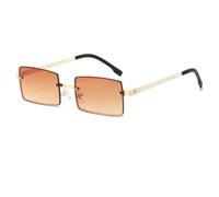 HPIRME Fashion Rimless Glasses Women Rectangle Female Gradient Shades Uv400(Gold-Brown)