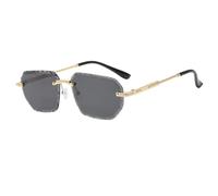 HPIRME Fashion Rimless Rectangle Glasses Vintage Shades Ocean Lenses(Gold-Black)